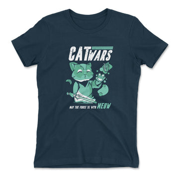Cat Wars - May The Force Be With Meow Womens T-Shirt in Midnight Navy color